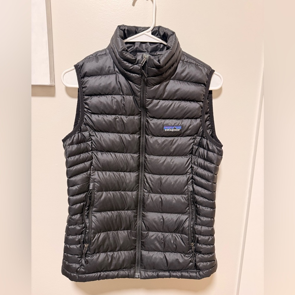 Patagonia Black Quilted Down Vest with Logo Patch